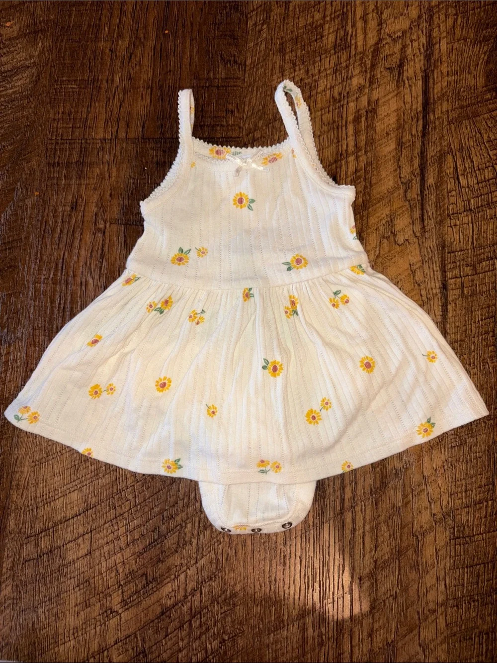 Baby Girl Off-White Pointelle Sunflower-Print Dress/Bodysuit